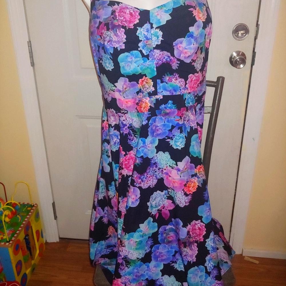 Neon watercolor floral print dress from City Chic